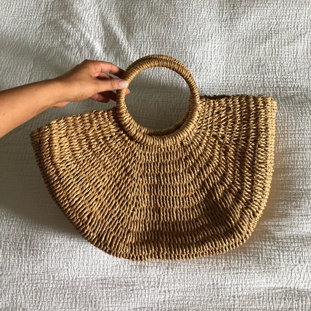 Straw Handbag Round Handle Ring